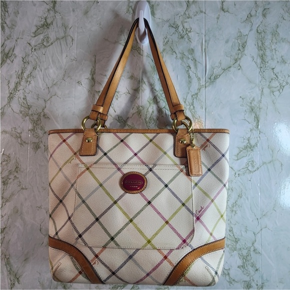 🍁PRICE DROP🍁 Coach Peyton Tatersall Plaid Tote Bag - Picture 1 of 7